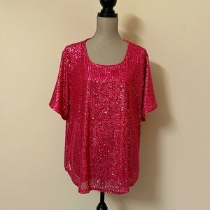 Cato Pink Sequin Short Sleeve Top